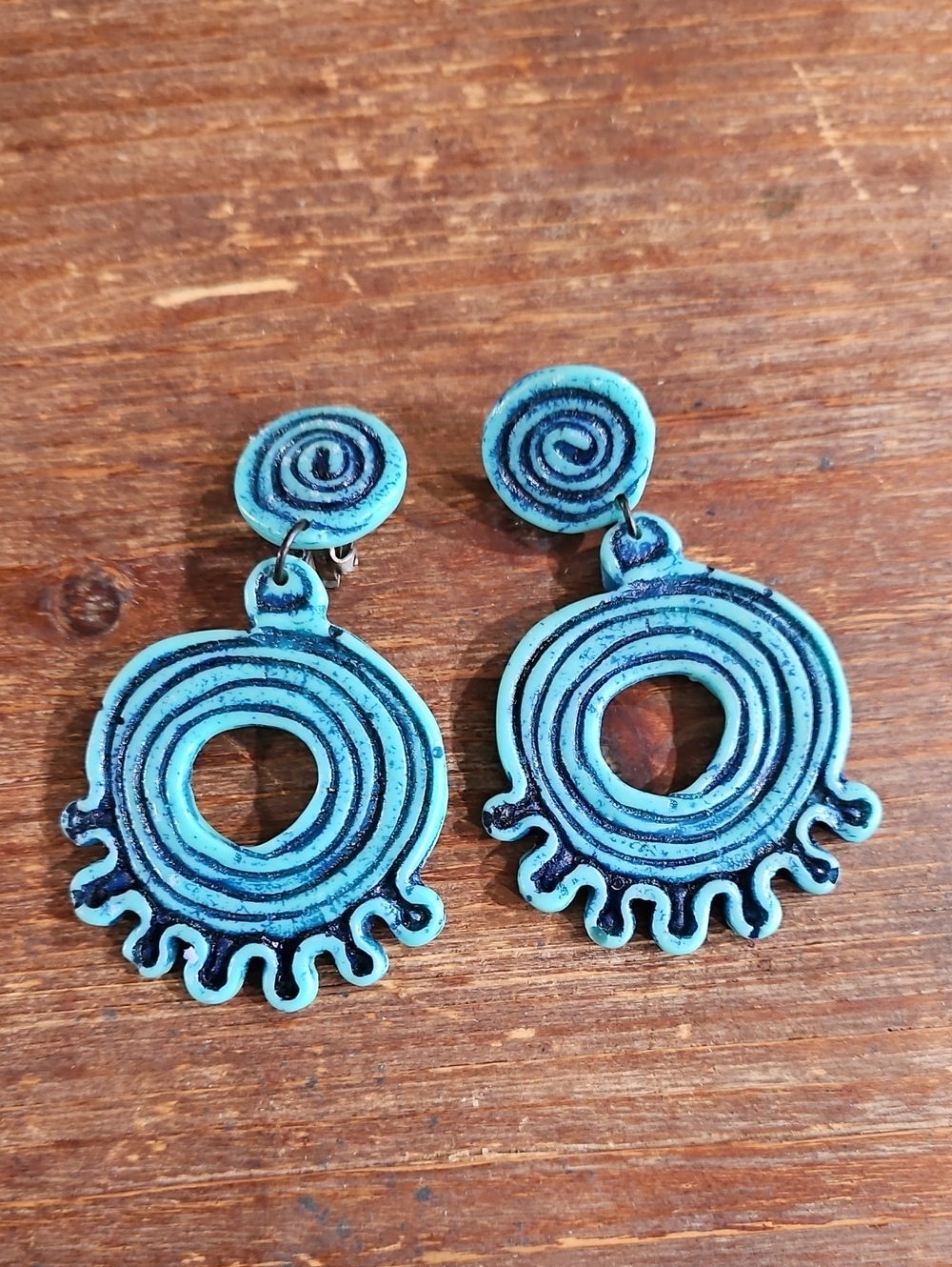 Handmade Turquoise Color Clay Earrings Clip Boho